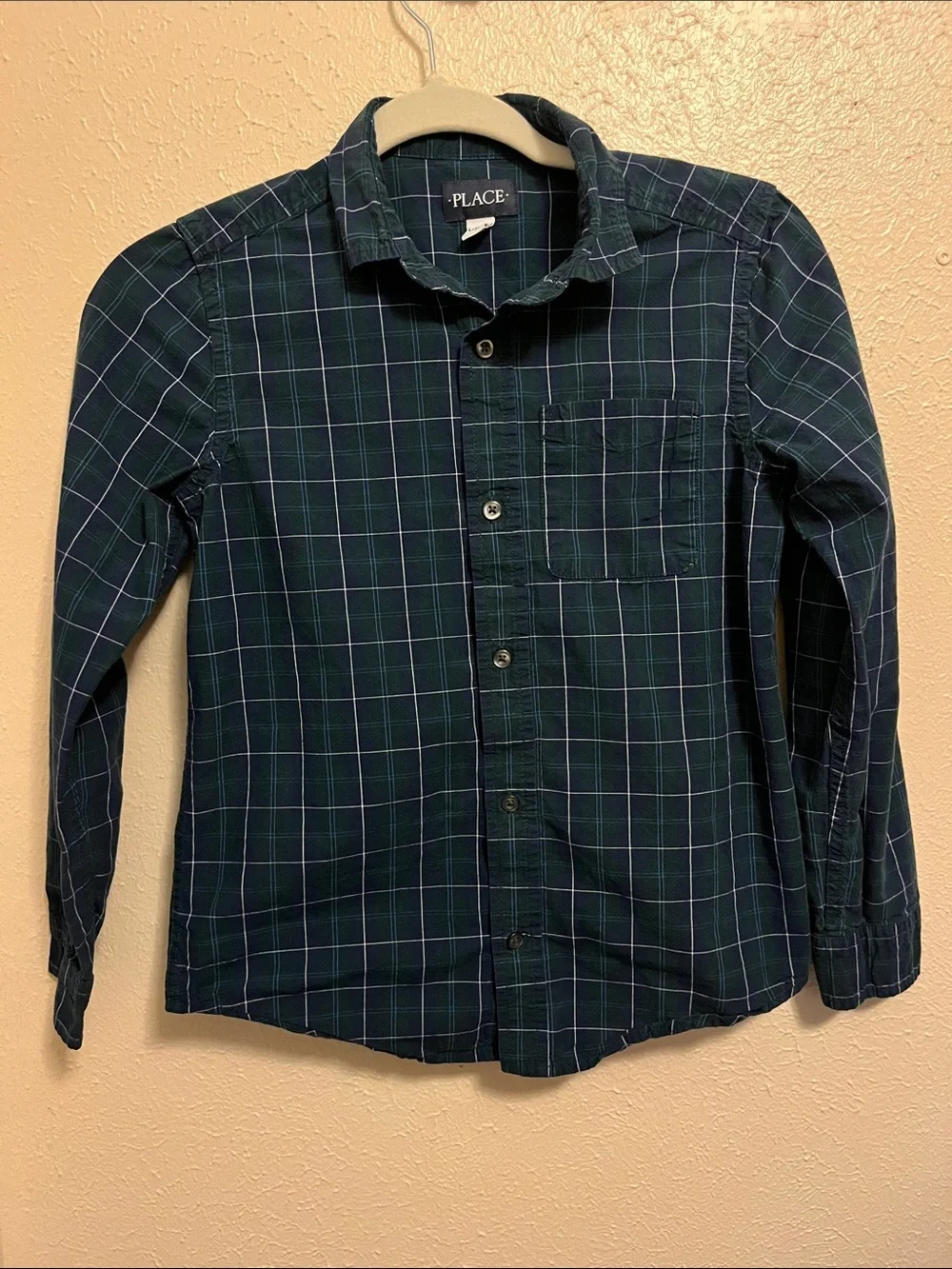 The Children's Place Navy and Green Plaid Button-Down Shirt